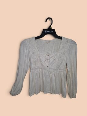Lucky Brand🍀Cream White Lace-Trim Blouse - Small